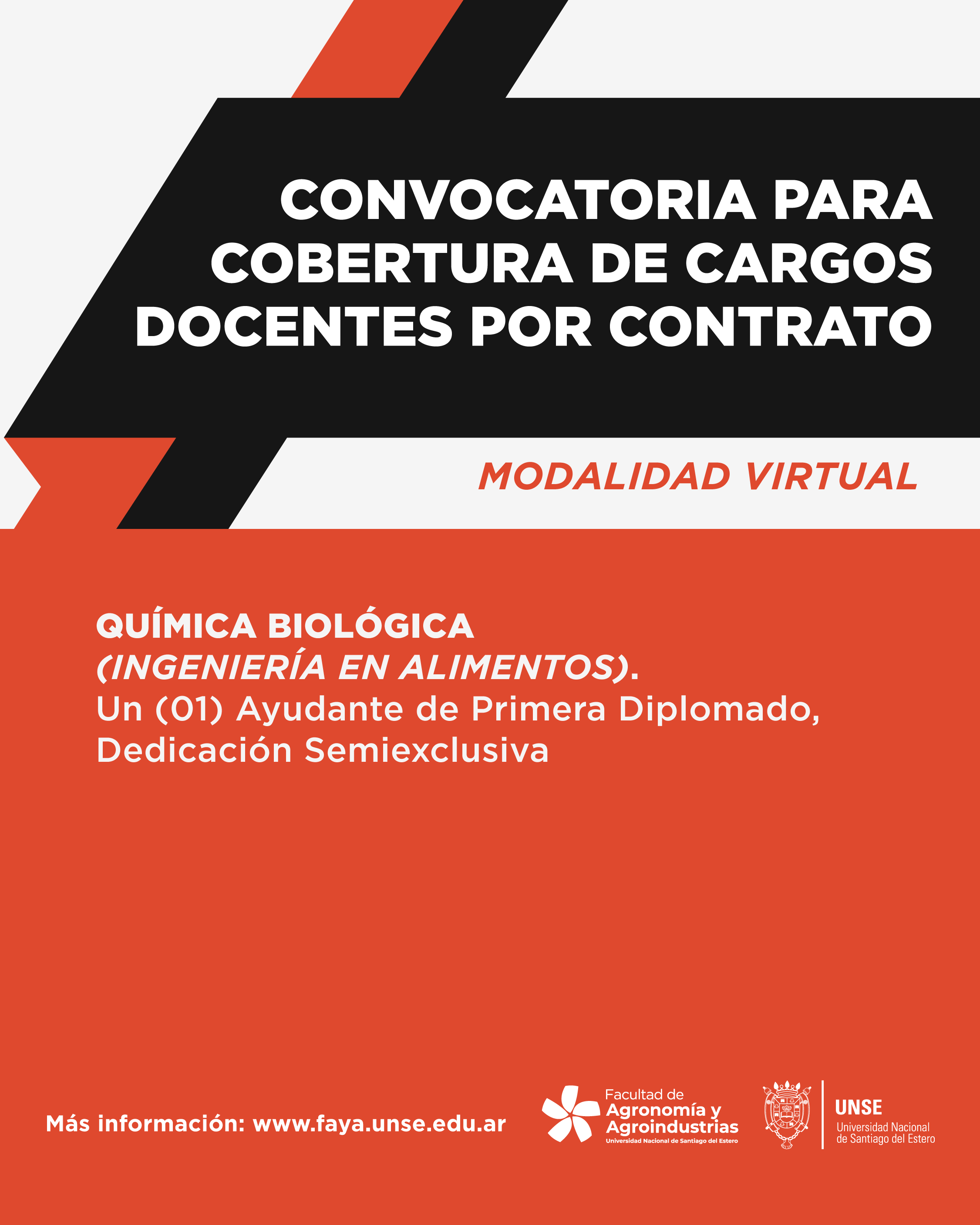 CONVOCATORIA PARA LA COBERTURA DE CARGO DOCENTE POR CONTRATO – QUÍMICA BIOLÓGICA