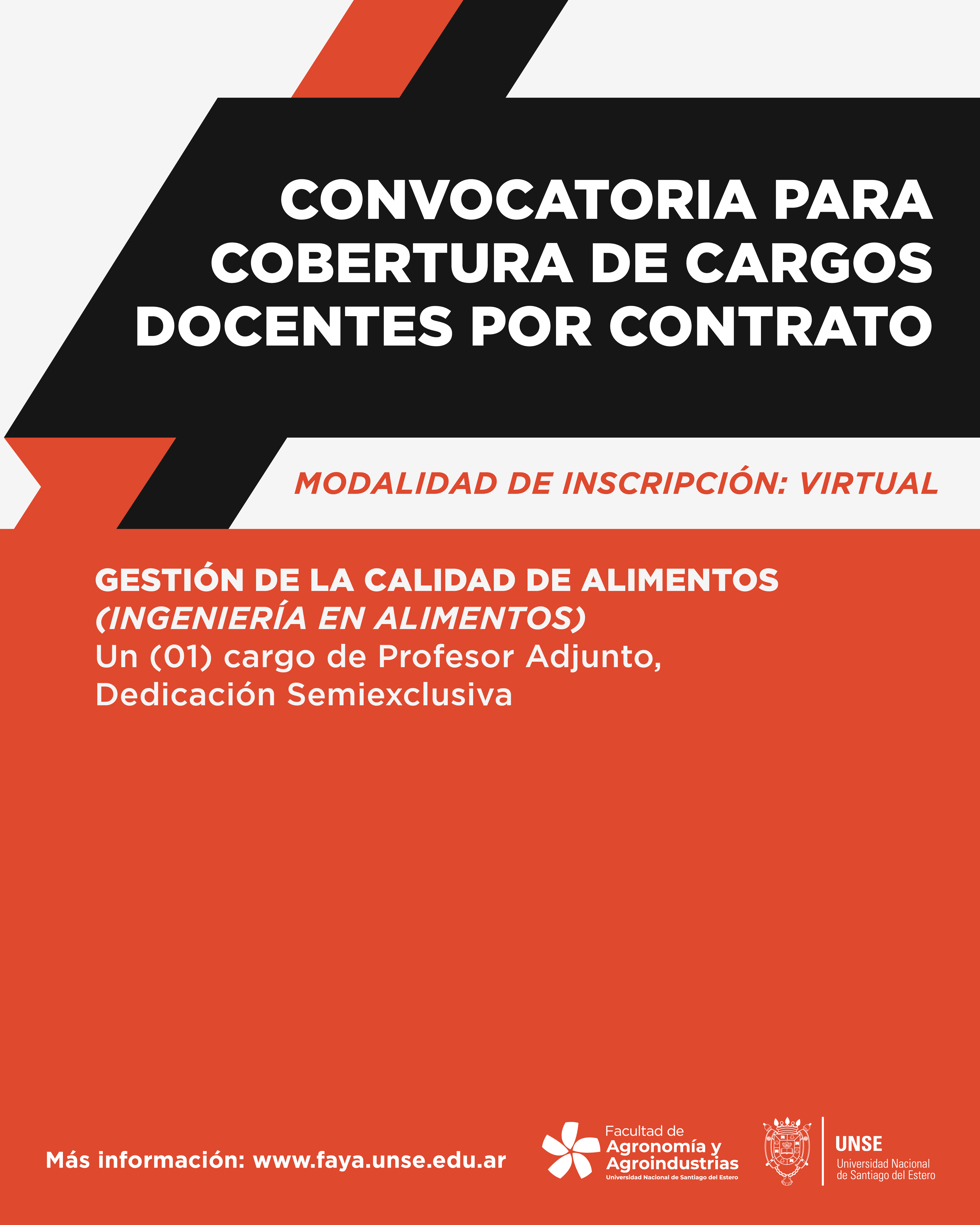 CONVOCATORIA A CONTRATO DOCENTE – GESTIÓN DE LA CALIDAD DE ALIMENTOS