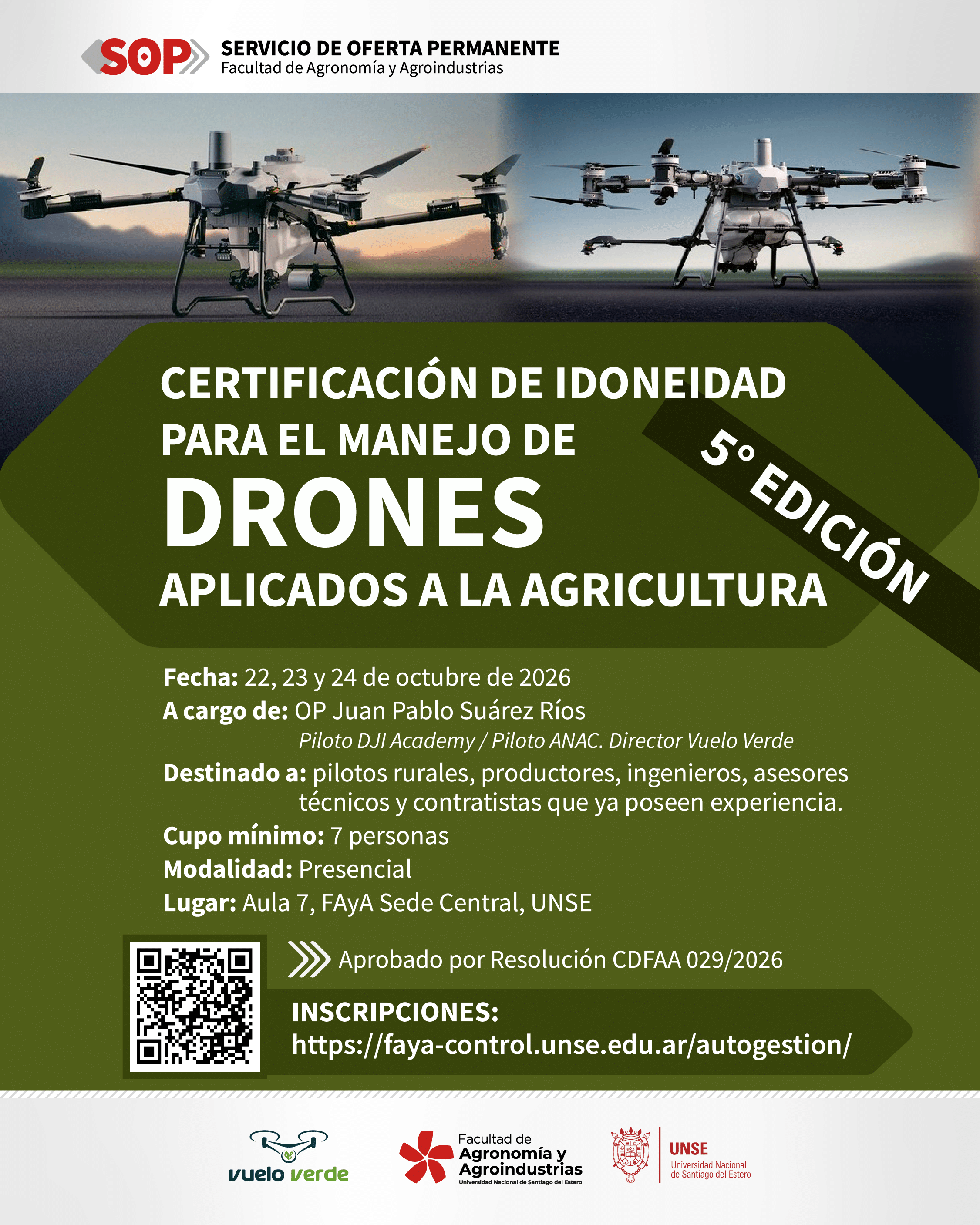 5° EDICIÓN: CERTIFICACIÓN DE IDONEIDAD PARA EL MANEJO DE DRONES APLICADOS A LA AGRICULTURA