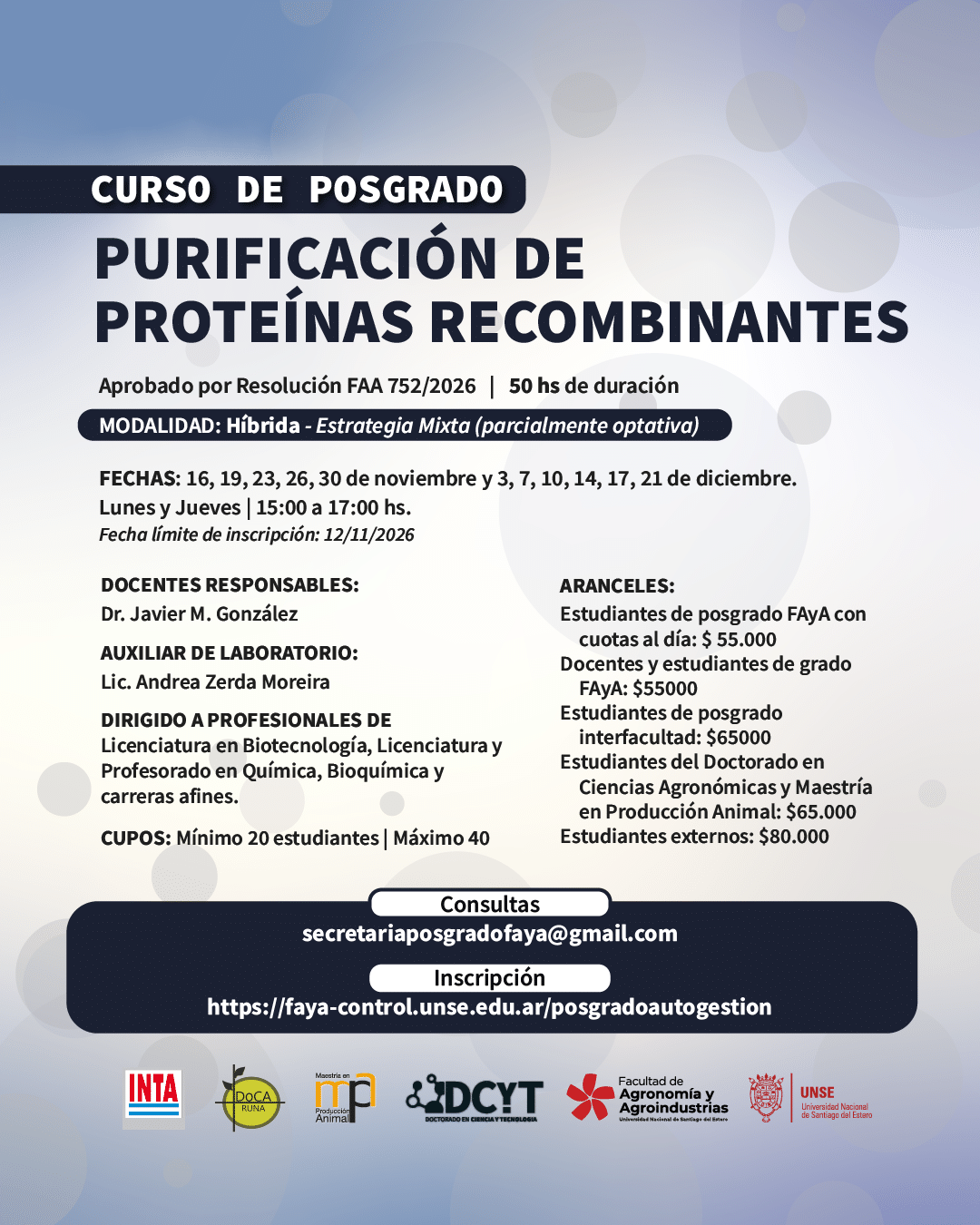 CURSO DE POSGRADO “PURIFICACIÓN DE PROTEÍNAS RECOMBINANTES”