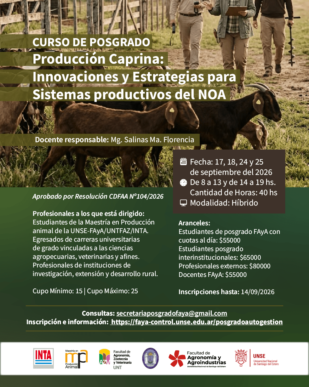 CURSO DE POSGRADO “PRODUCCIÓN CAPRINA: INNOVACIONES Y ESTRATEGIAS PARA SISTEMAS PRODUCTIVOS DEL NOA”