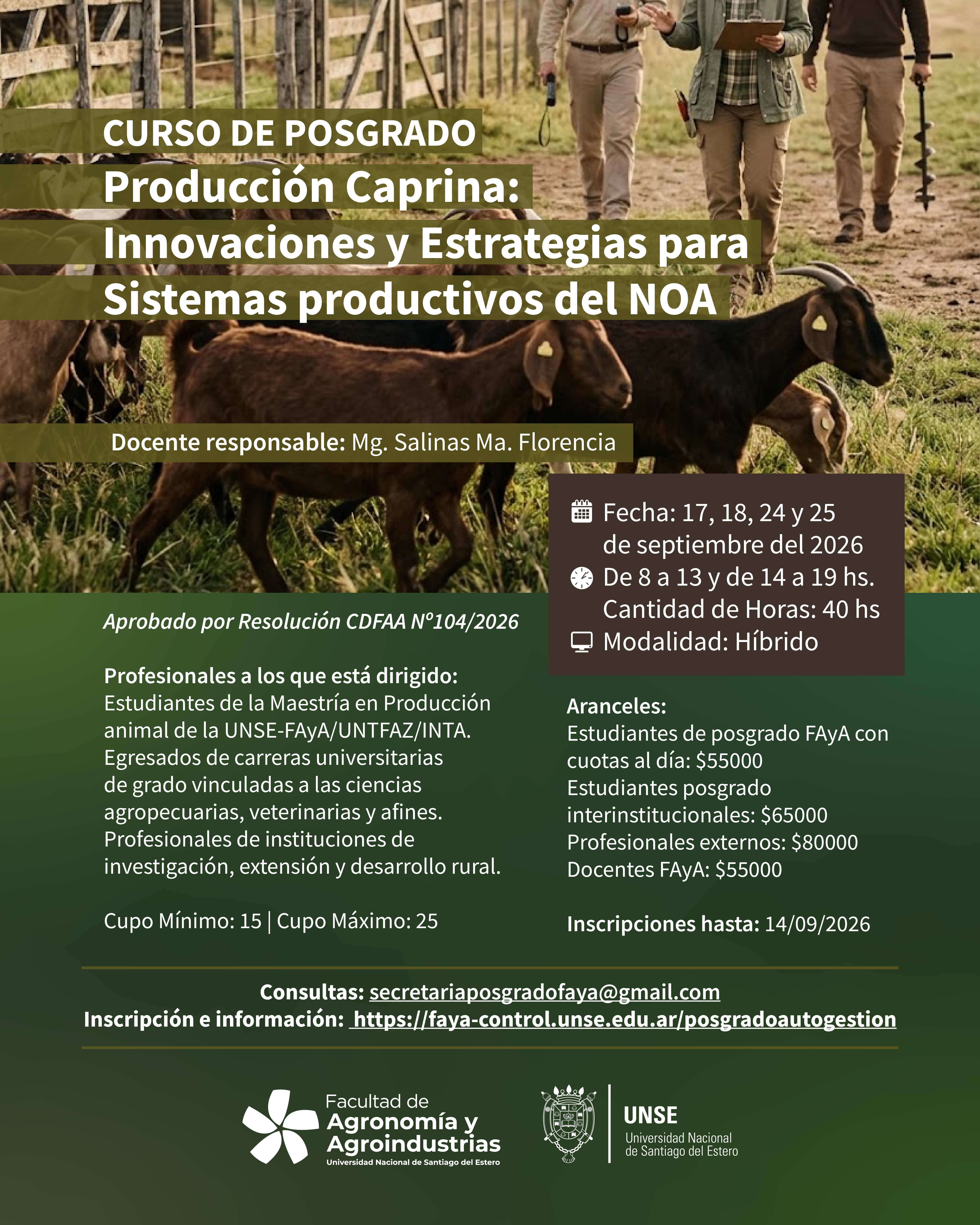 CURSO DE POSGRADO “PRODUCCIÓN CAPRINA: INNOVACIONES Y ESTRATEGIAS PARA SISTEMAS PRODUCTIVOS DEL NOA”
