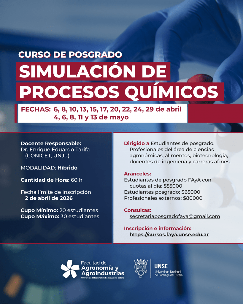 CURSO DE POSGRADO "SIMULACIÓN DE PROCESOS QUÍMICOS"