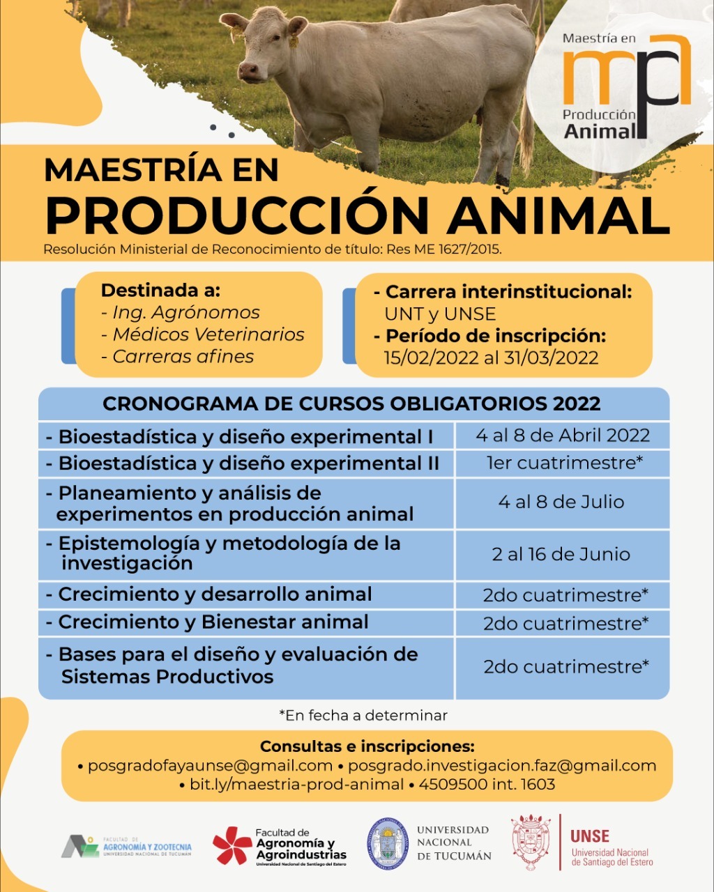 MAESTRÍA EN PRODUCCIÓN ANIMAL - CURSOS 2022 | Facultad de Agronomía y  Agroindustrias UNSE | FAyA UNSE