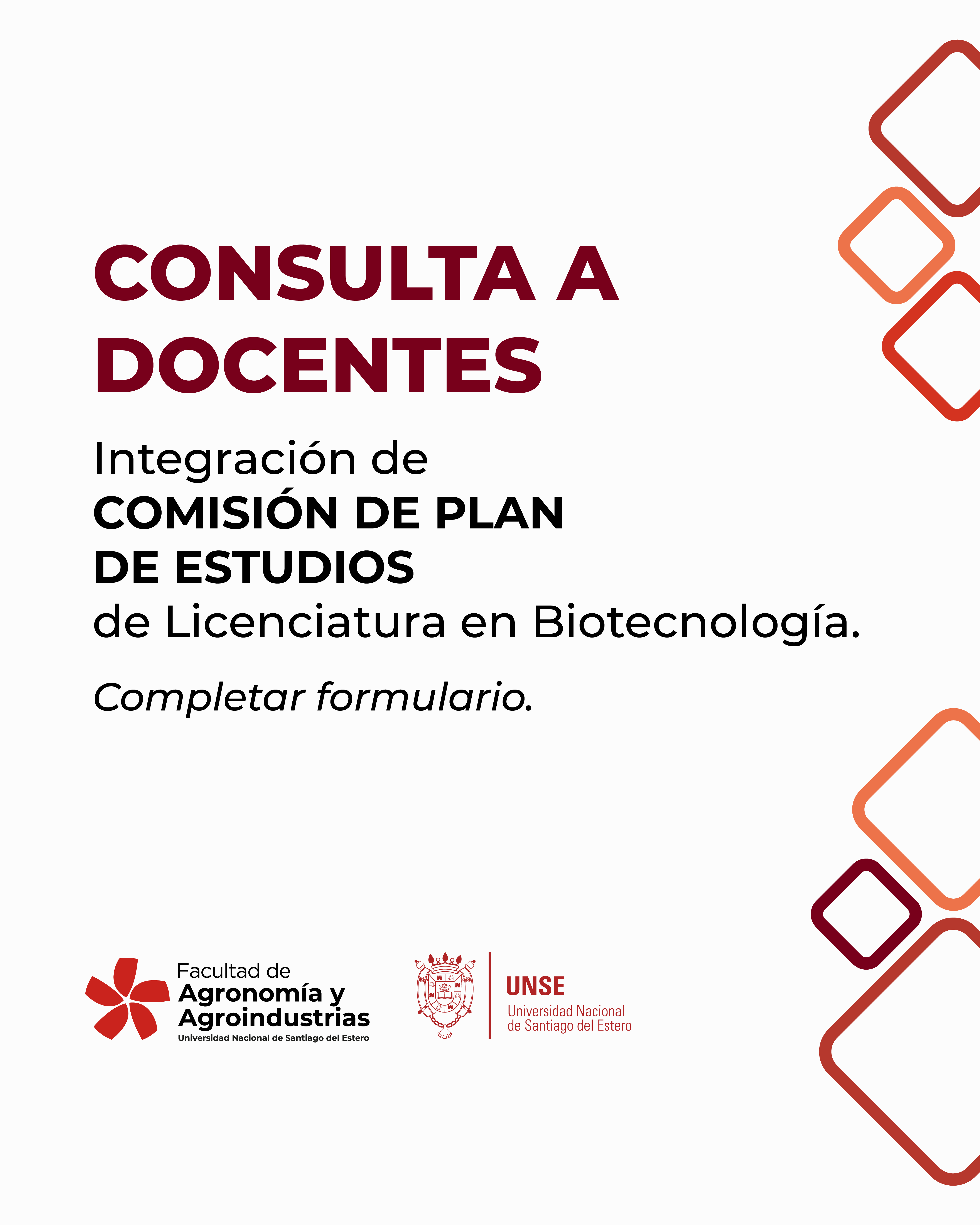 CONSULTA A DOCENTES: INTEGRACIÓN DE COMISIÓN DE PLAN DE ESTUDIOS LIC. EN BIOTECNOLOGÍA